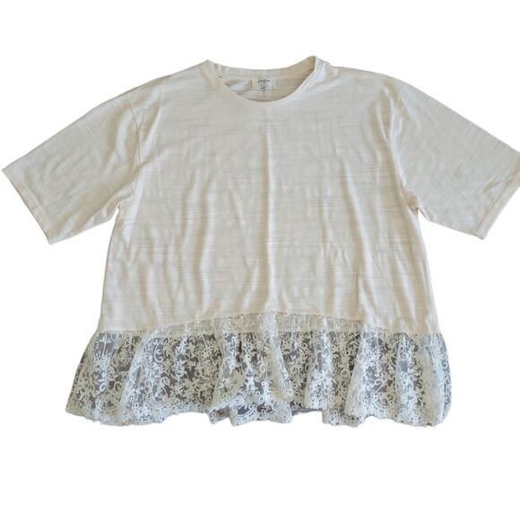 Umgee Tops - Umgee Lace Trim Short Sleeve Oversized T-shirt Size L